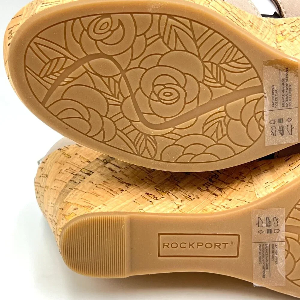 8.5W 8.5 WIDE WIDTH Rockport Briah Gladiator Taupe Brown Wedge Sandals‎ Shoes